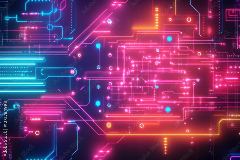 Aufkleber Abstract Technology Background with Glowing Blue and Pink Digital Network Lines