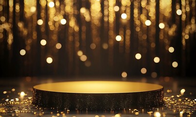 Obraz premium Golden podium with spotlights on a black background