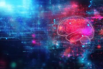 Artificial intelligence merging with human thoughts in a surreal cybernetic dreamscape