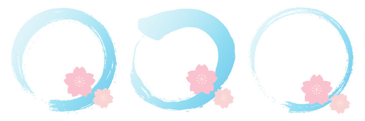 桜の装飾　筆書きの円形フレームセット