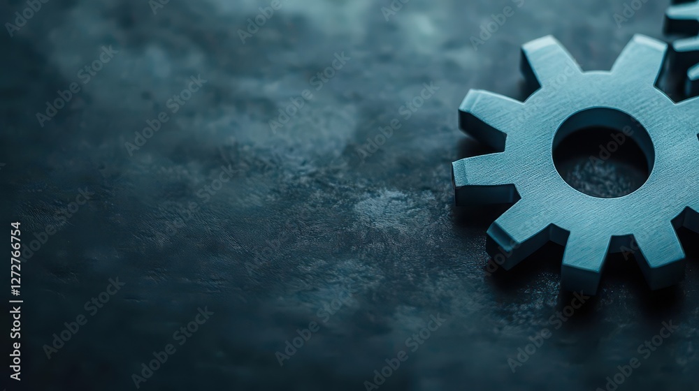 Aufkleber blue metallic gears and cogwheels on dark background illustrating mechanical engineering concepts