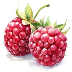 Raspberries illustration nature watercolor art bright colors close-up botanical concept