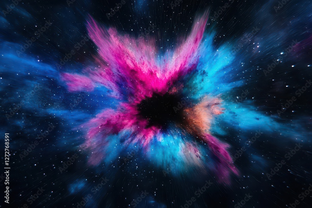 Poster colorful cosmic explosion in deep space with stars and nebula design