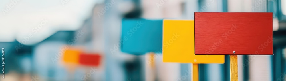 Aufkleber colorful squares in red yellow and blue abstract background design and geometric arrangement
