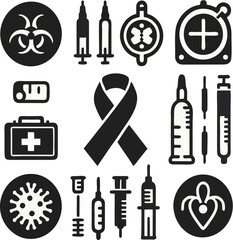 Medical & HIV Virus Organism Awareness Icon Set – Healthcare, Vaccination, and Disease Prevention