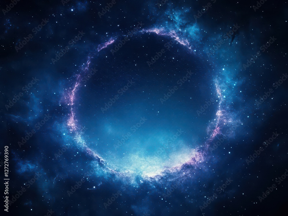 Aufkleber deep space circular nebula with shimmering stars and galactic hues of blues and purples