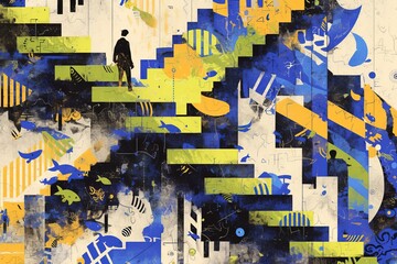 Fototapeta premium Abstract steps, person ascending, colorful background, creative design, background of steps, artistic exploration, inspiring concept