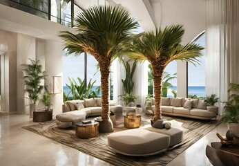 Fototapeta premium Tropical Palm Trees on a Sunny Beach Island