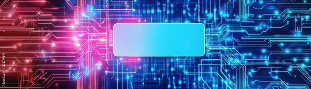 Poster Dynamic Circuit Board Design with Blue Magenta Lights and Rectangular Space