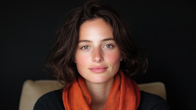 Woman, portrait, indoors, neutral background,  profile pic