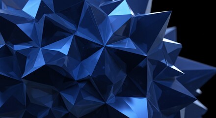 Fototapeta premium Geometric blue abstract crystal sculpture on black background