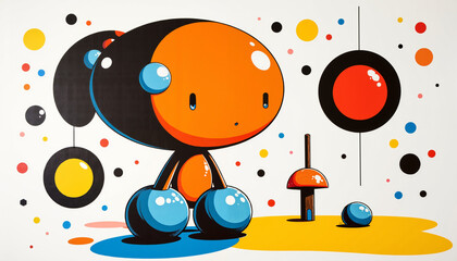 Obraz premium Colorful Cartoon Character in Abstract Pop Art Scene with Geometric Shapes and Bright Colors