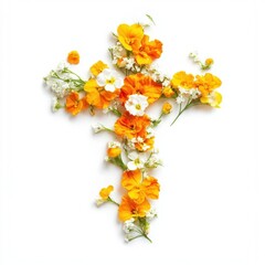 Floral Cross White and Orange Flowers Arranged in a Cross Shape