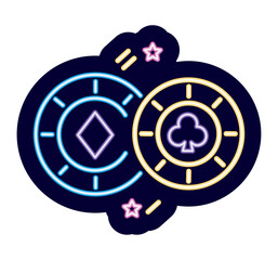 Casino roulette and chips neon