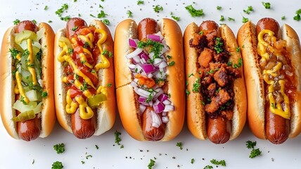 Street Style Hot Dogs with Colorful Toppings, hot dog with mustard, generative ai