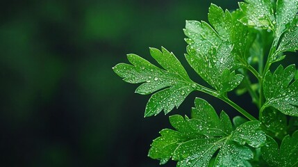 Vibrant Green Leaf Closeup with Dew Drops in Serene Natural Environment