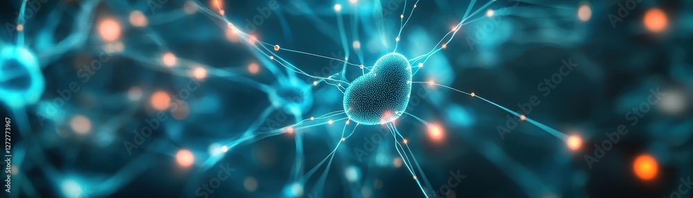 Aufkleber Neural network visualization, glowing connections, abstract tech background