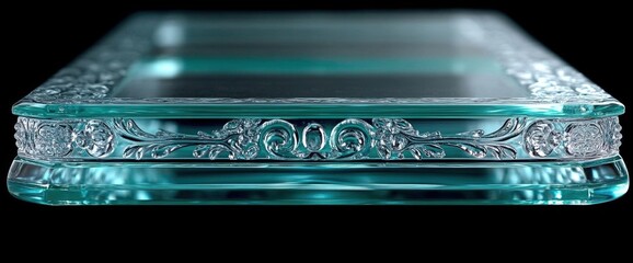 Teal Glass Panel With Ornamental Edge