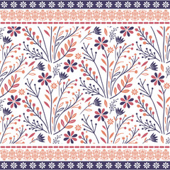 elegant seamless floral pattern with wild flowers and detailed border embroidery
