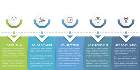 Infographic template of a process or workflow with five rectangular elements for your text, vector eps10 illustration