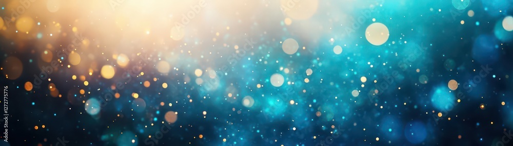 Poster sparkling bokeh lights on teal background with gold accents abstract celebration