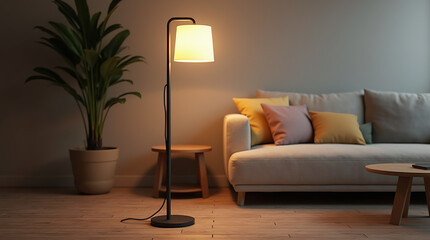 **"Elegant 3D Realistic Floor Lamp in a Modern Living Room – Ultra HD Render"**