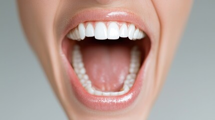Obraz premium Woman's open mouth, bright smile, healthy teeth, close-up