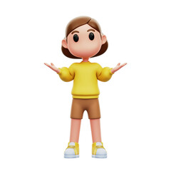 Chibi Girl Confused 3D Illustration Isolated Transparent Background	