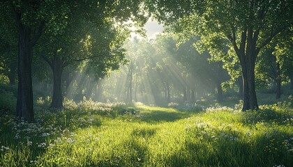 Obraz premium A serene landscape of a forest with sunlight filtering through the trees, highlighting the importance of preserving natural habitats, 