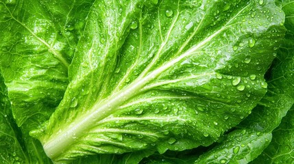 Vibrant Green Foliage with Dew Droplets in Close Up Natural Background