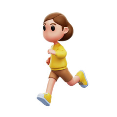 Chibi Girl Running 3D Illustration Isolated Transparent Background	