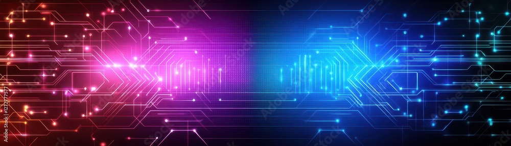 Aufkleber vivid red and blue circuit board background with geometric pattern technology design