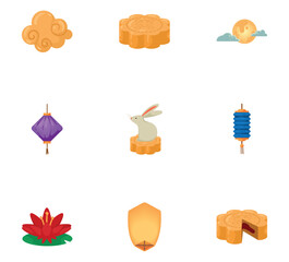 Set of Mid-Autumn Festival vector icons with a white background