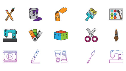 Vector icon set of arts with white background
