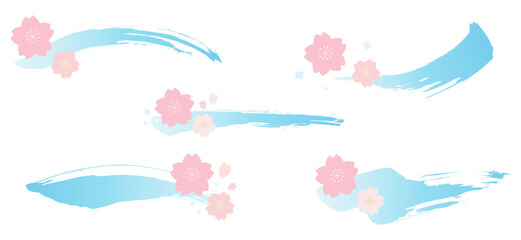 桜の装飾、筆書きのストロークのセット