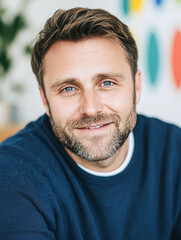 Fototapeta premium Bright indoor lifestyle photography casual portrait of a smiling man