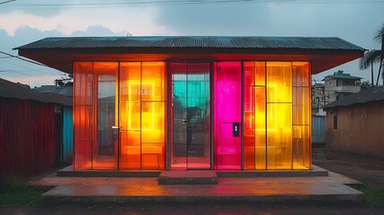 Colorful modern restroom in village setting