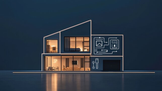 Transforming living modern villa urban setting interactive content nighttime view smart home technology