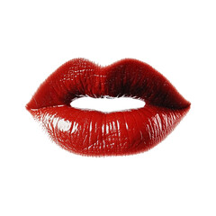 Obraz premium Female lips coated in vibrant red lipstick stand out against a transparent background, highlighting a statement of confidence and allure. This design can enhance various creative projects