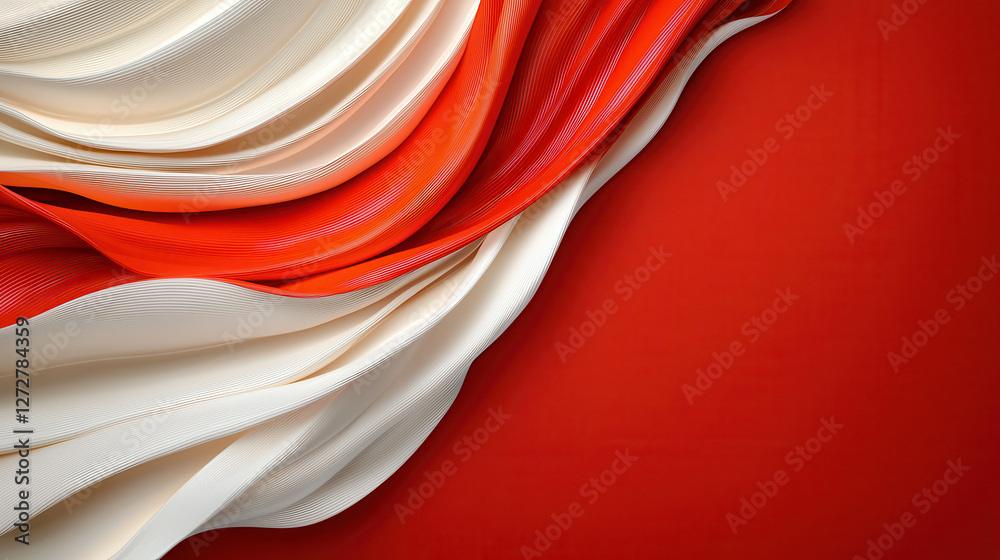 Fototapete Dynamic red and white striped abstract composition with flowing lines, creating sense of movement and depth. Ideal for modern design projects