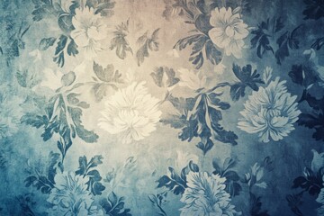 Fototapeta premium Vintage Floral Wallpaper with Soft Blue and White Tones