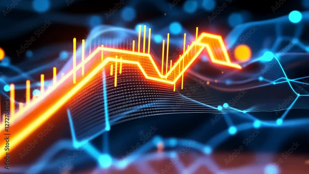 Poster dynamic digital data visualization with rising graph and network connections