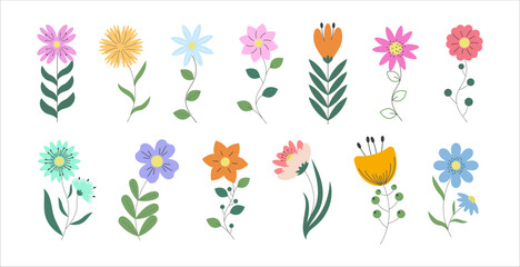 Abstract Origami Flower Set. Modern Spring or Summer Flowers in Flat Style. Simple Vector Floral Plant Element Design for Banner, Posters, Templates, Sales, Cards, Advertisements, websites, wallpaper.