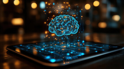 Obraz premium futuristic tablet screen displaying glowing digital brain concept