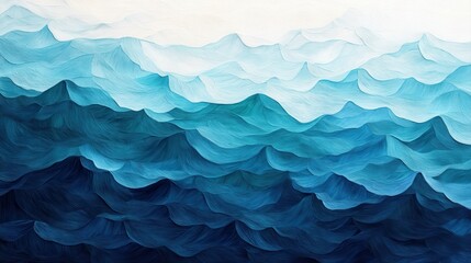 Obraz premium Painting of a blue ocean with waves showing gradient from light turquoise to deep navy colors