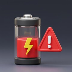 Low Battery Warning Notification with Exclamation Mark on Dark Background