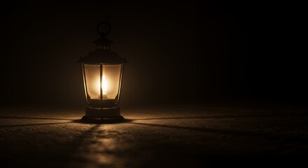 Illuminated Lantern Casting Warm Light in the Dark Environment with Shadows