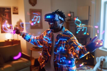 Obraz premium Immersive Virtual Reality Experience with Colorful Visual Effects