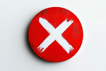 Fototapeta premium Red Circular Sign with White X Mark on a Clean White Background