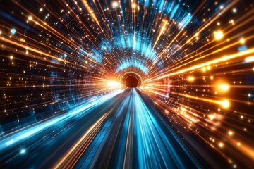 Obraz premium Futuristic Abstract Space Tunnel with Bright Light Sparks and Colors